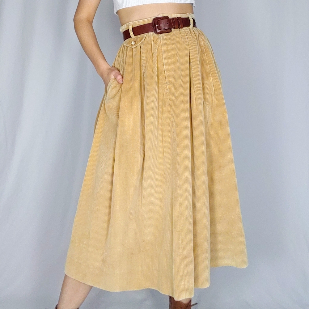 Ralph Lauren Blue Label Mustard Corduroy A-Line Midi Skirt